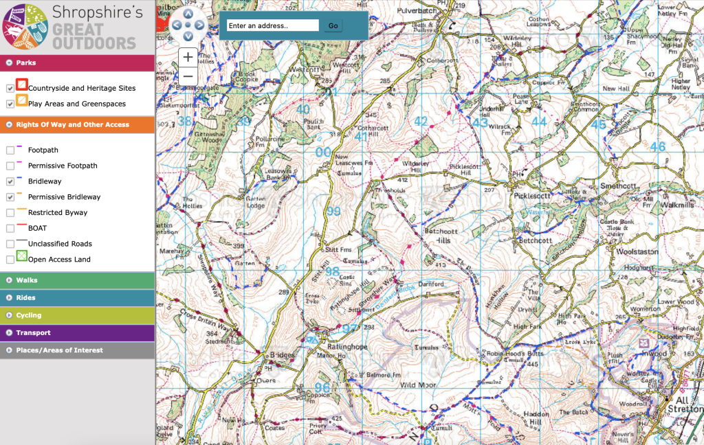 Shropshire great outdoors interactive bridleways map